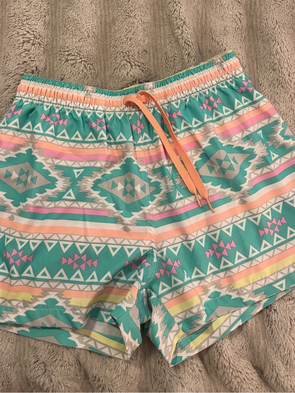 Chubbies Pastel Aztec/Tribal Print men’s Swim/Beach Shorts - Teal & Peach